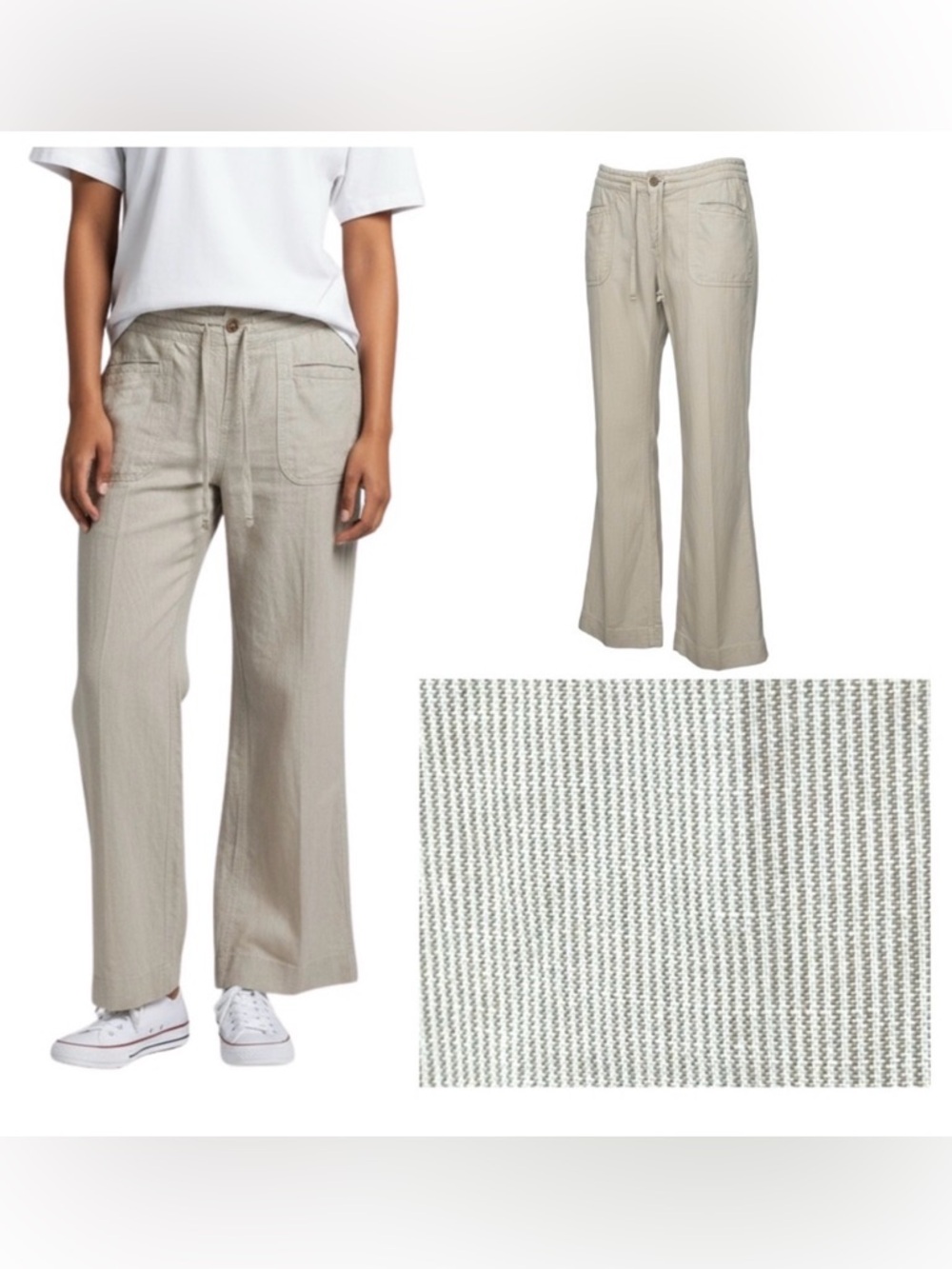 The North Face Linen Blend Drawstring Pants Women’s 12 Khaki Pinstripe Summer